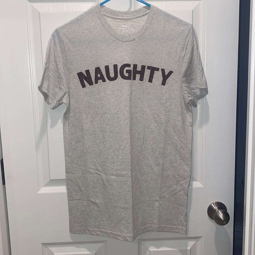 Small Cream and grey “Naughty” t-shirt
